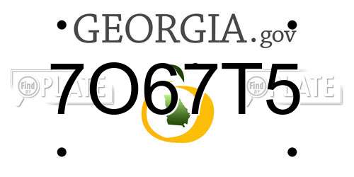 7O67T5 Georgia License Plate