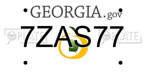 7ZAS77 Georgia License Plate