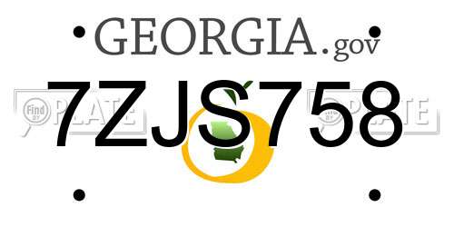 7ZJS758 Georgia License Plate