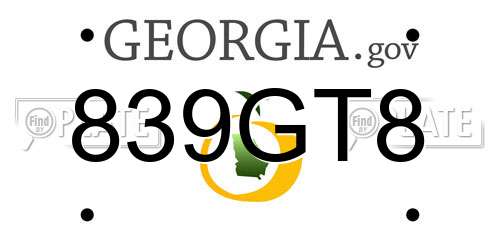 839GT8 Georgia License Plate