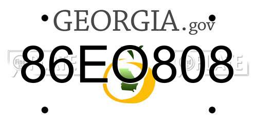 86EO808 Georgia License Plate