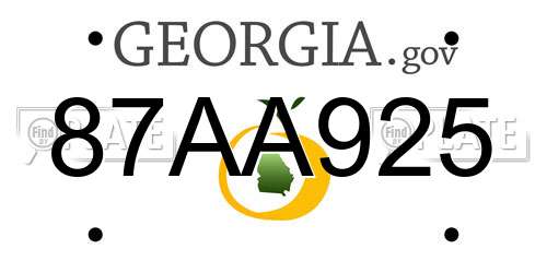 87AA925 Georgia License Plate