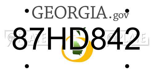 87HD842 Georgia License Plate
