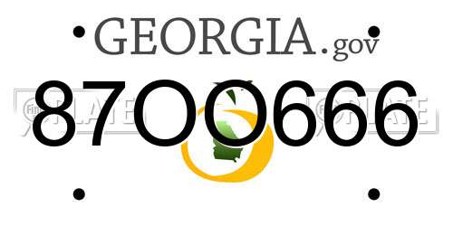 87OO666 Georgia License Plate