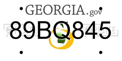 89BQ845 Georgia License Plate