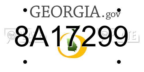 8A17299 Georgia License Plate