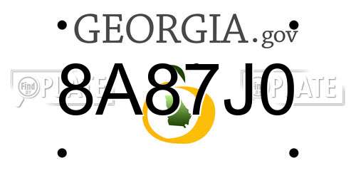 8A87J0 Georgia License Plate