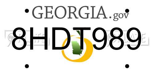 8HDT989 Georgia License Plate