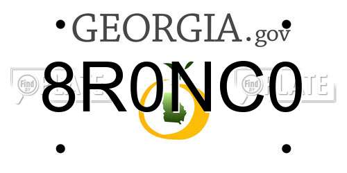 8R0NC0 Georgia License Plate