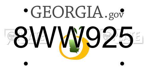 8WW925 Georgia License Plate