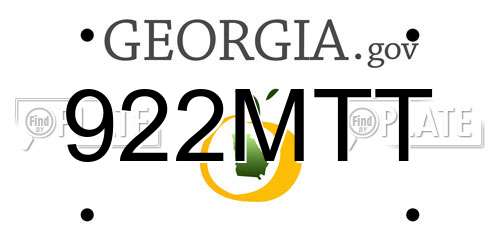 922MTT Georgia License Plate