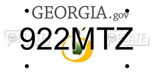 922MTZ Georgia License Plate
