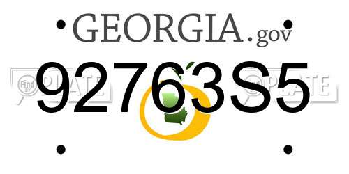 92763S5 Georgia License Plate