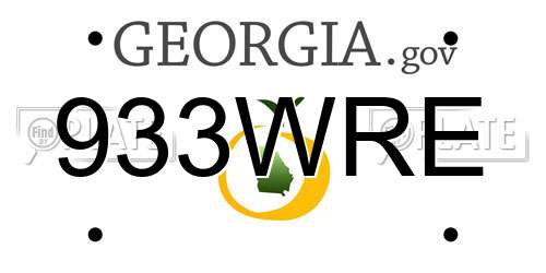 933WRE Georgia License Plate