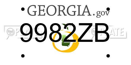 9982ZB Georgia License Plate