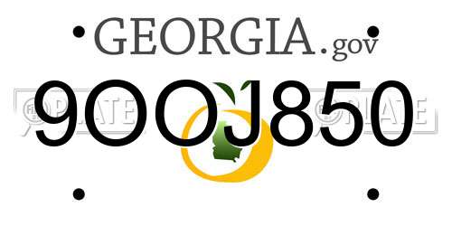 9OOJ850 Georgia License Plate