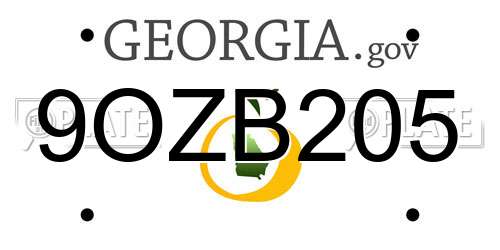 9OZB205 Georgia License Plate