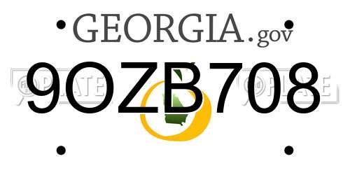 9OZB708 Georgia License Plate