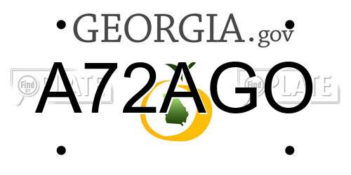 A72AGO Georgia License Plate