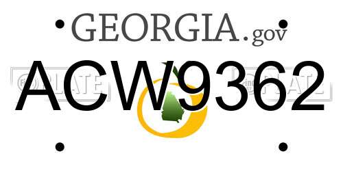 ACW9362 Georgia License Plate