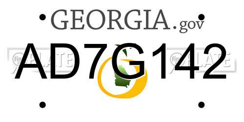 AD7G142 Georgia License Plate