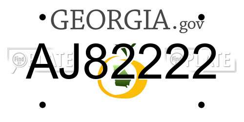 AJ82222 Georgia License Plate