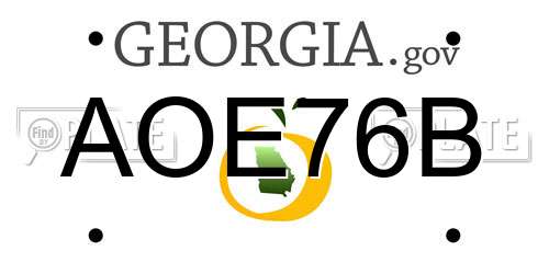 AOE76B Georgia License Plate