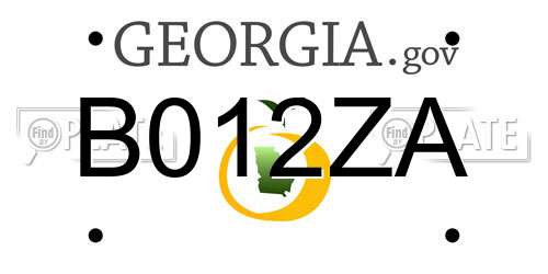 B012ZA Georgia License Plate