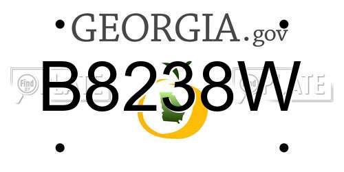 B8238W Georgia License Plate