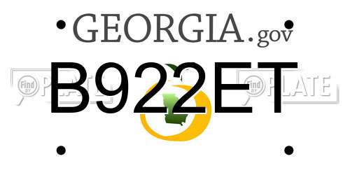 B922ET Georgia License Plate