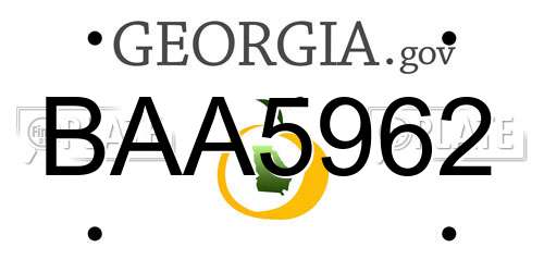 BAA5962 Georgia License Plate