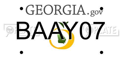 BAAY07 Georgia License Plate