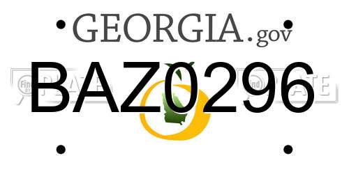 BAZ0296 Georgia License Plate