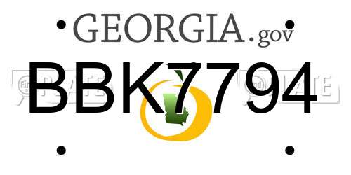 BBK7794 Georgia License Plate