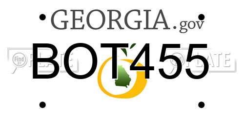 BOT455 Georgia License Plate