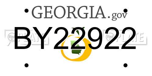 BY22922 Georgia License Plate