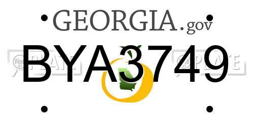 BYA3749 Georgia License Plate