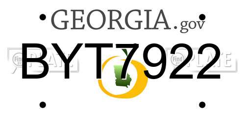 BYT7922 Georgia License Plate