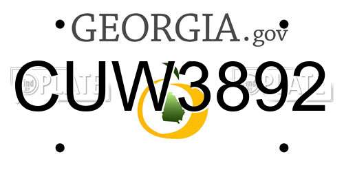 CUW3892 Georgia License Plate
