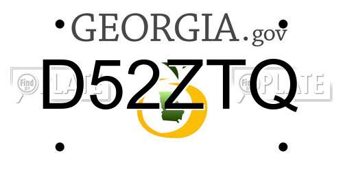 D52ZTQ Georgia License Plate