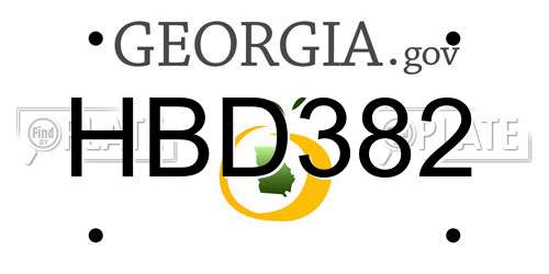 HBD382 Georgia License Plate