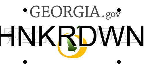 HNKRDWN Georgia License Plate