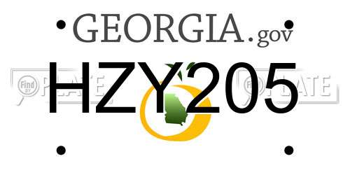HZY205 Georgia License Plate