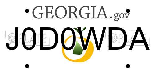 J0D0WDA Georgia License Plate