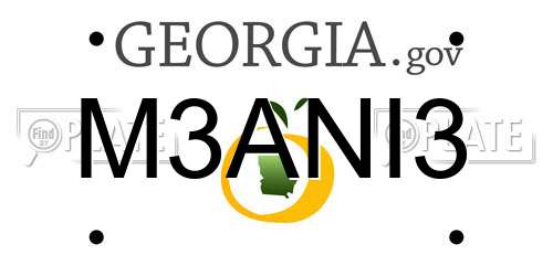 M3ANI3 Georgia License Plate