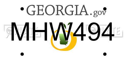 MHW494 Georgia License Plate