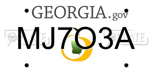 MJ7O3A Georgia License Plate