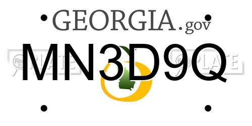 MN3D9Q Georgia License Plate