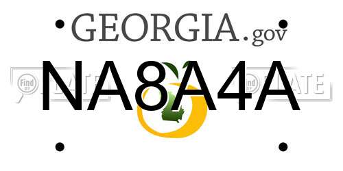 NA8A4A Georgia License Plate