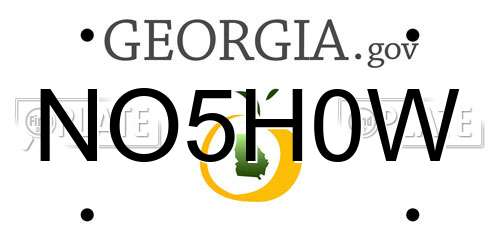 NO5H0W Georgia License Plate